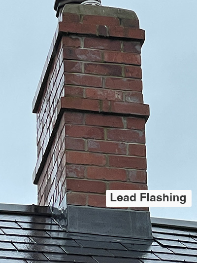 Lead flashing on a chimney